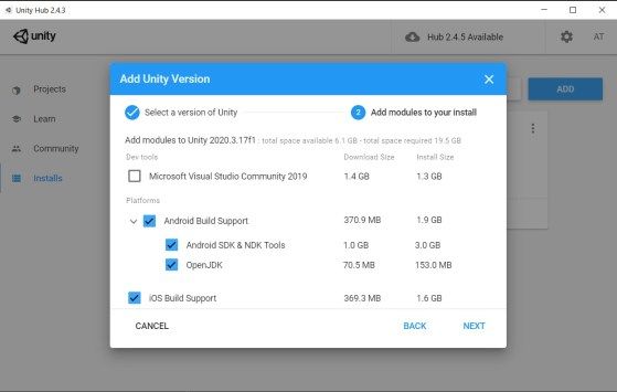 virtual-reality-vr-augmented-reality-Unity hub