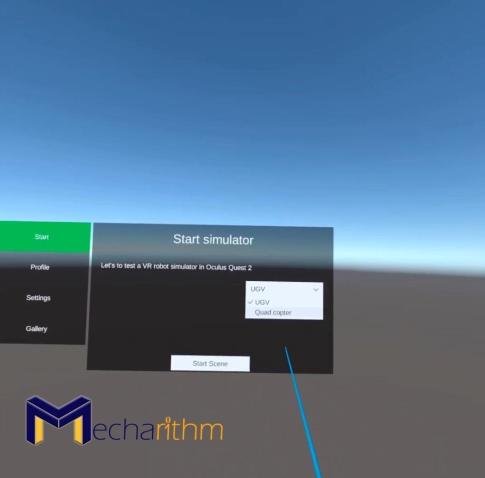vr robotics simulator - selection menu in unity